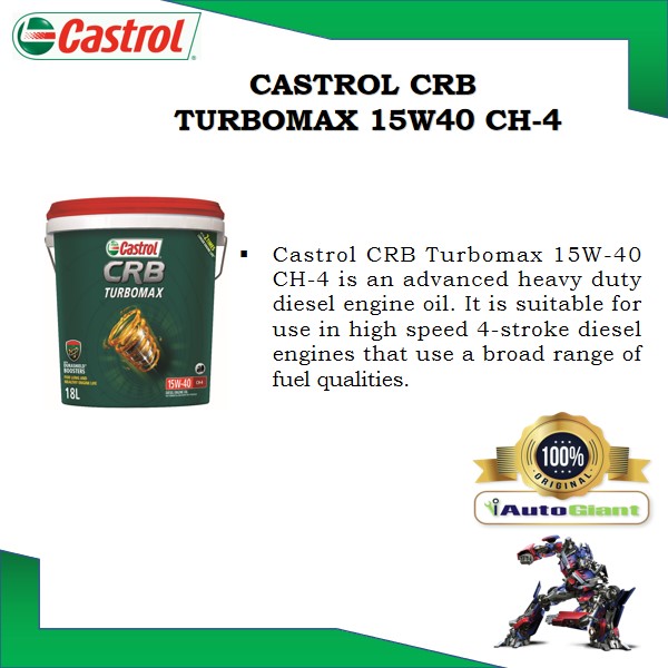 CASTROL CRB TURBOMAX 15W40 CH4 (18 LITER) DIESEL ENGINE OIL