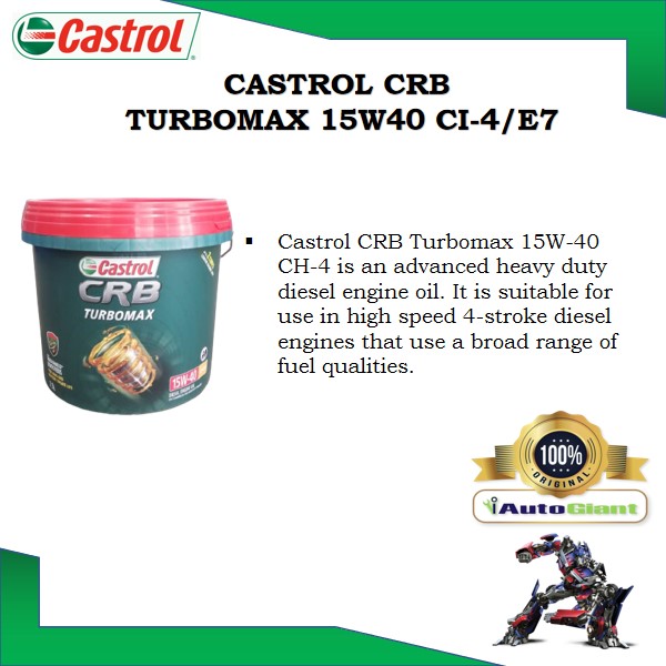 CASTROL CRB TURBOMAX 15W40 CI4/E7 7.5L DIESEL ENGINE OIL 100%ORIGINAL