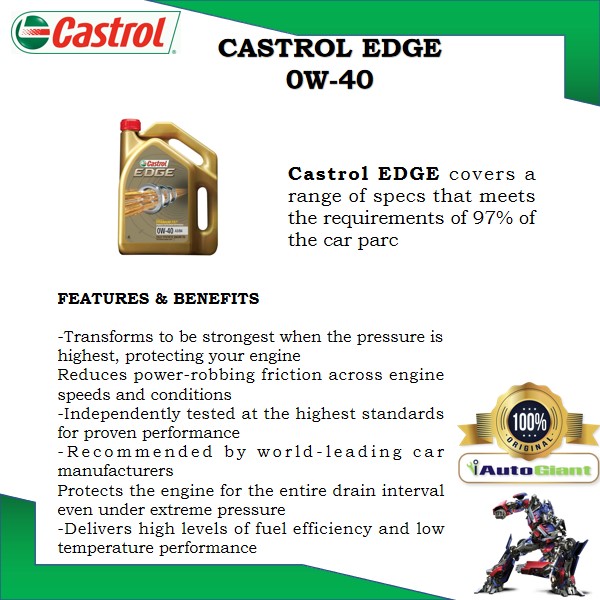 Castrol EDGE 0W-40 SN/CF Engine Oils for Petrol and Diesel Cars (4L)