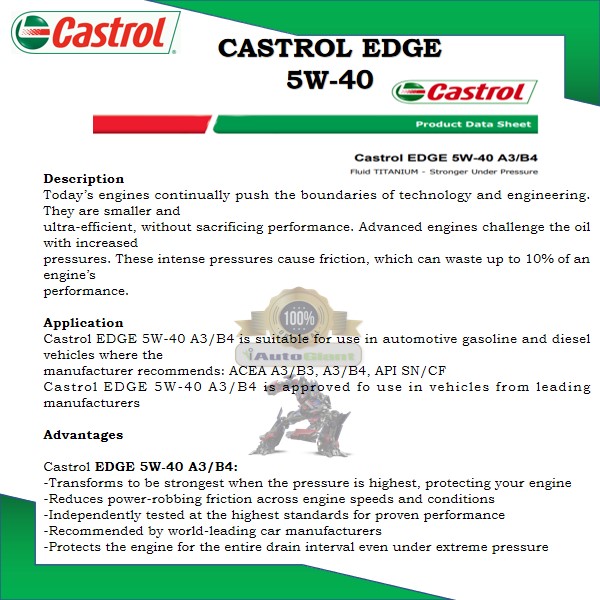Castrol EDGE 5W-40 SN Engine Oils for Petrol and Diesel Cars (1L)