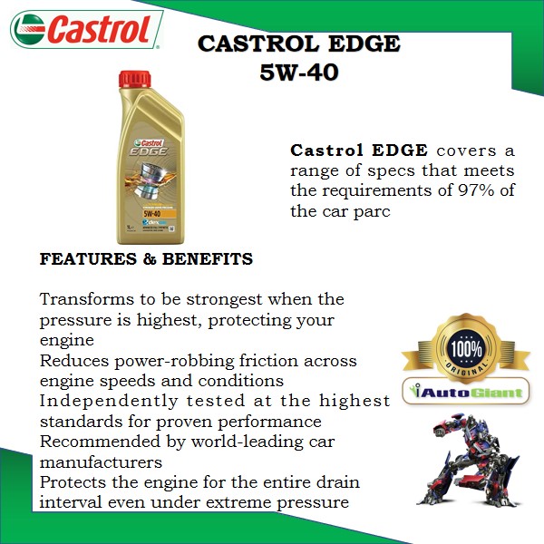 Castrol EDGE 5W-40 SN Engine Oils for Petrol and Diesel Cars (1L)