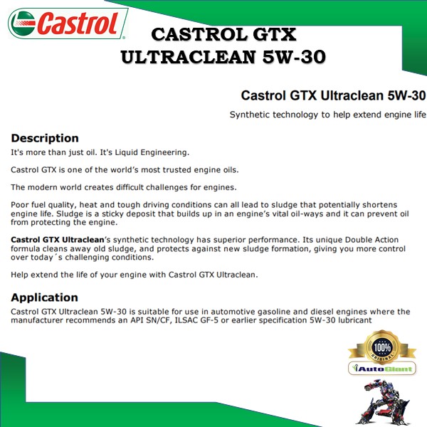 Castrol GTX ULTRACLEAN 5W-30 SN/CF for Petrol and Diesel Vehicles (3L)