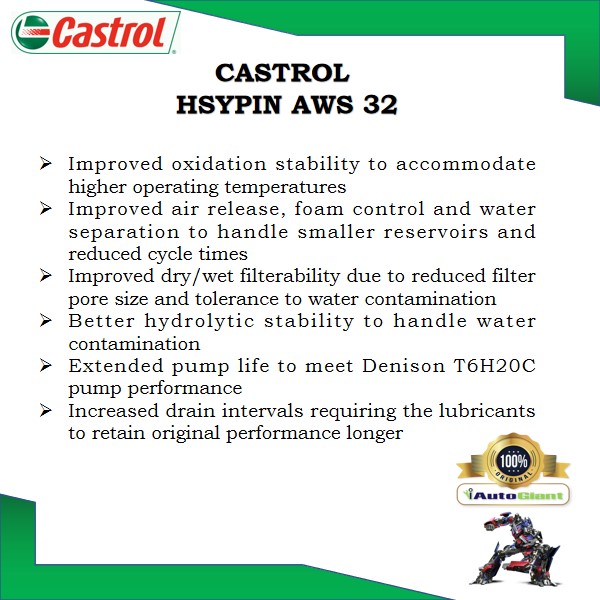 CASTROL HYSPIN AWS 32, 18L, PAIL (100% ORIGINAL)