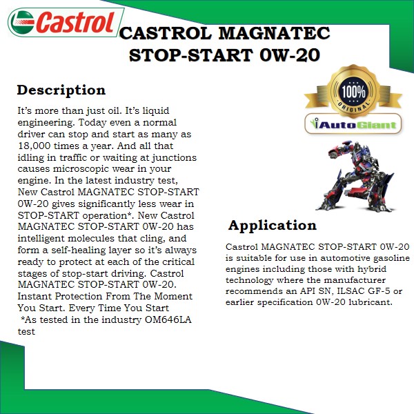 Castrol MAGNATEC Stop-Start 0W-20 for Petrol, Diesel, and Hybrid Cars