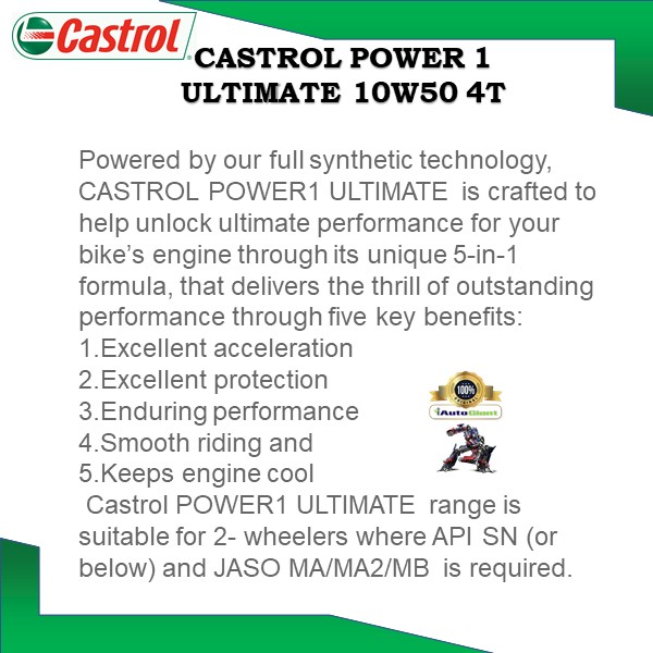 CASTROL POWER 1 ULTIMATE 4T 10W50 L (FULLY SYN) (100% ORIGINAL)