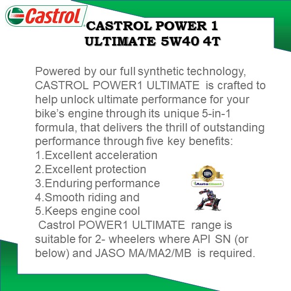 CASTROL POWER 1 ULTIMATE 4T 5W40 1L (FULLY SYN) (100% ORIGINAL)