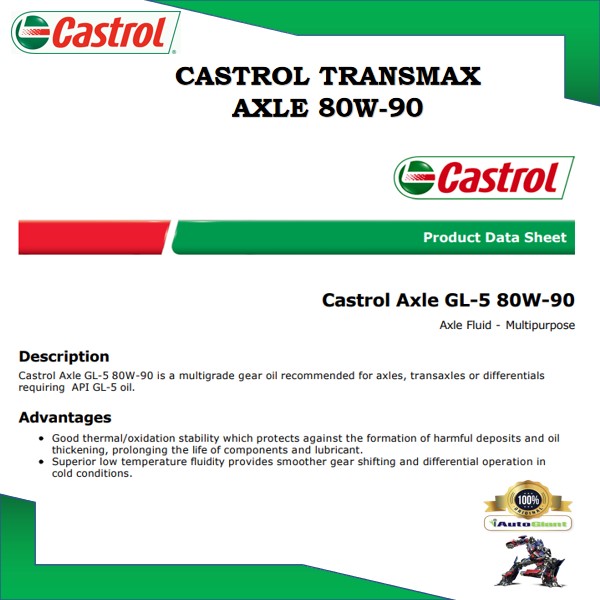 CASTROL TRANSMAX AXLE 80W90 (4 LITER) (100% ORIGINAL)