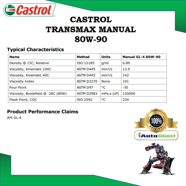 CASTROL TRANSMAX MANUAL 80W90 (1 LITER) (100% ORIGINAL)