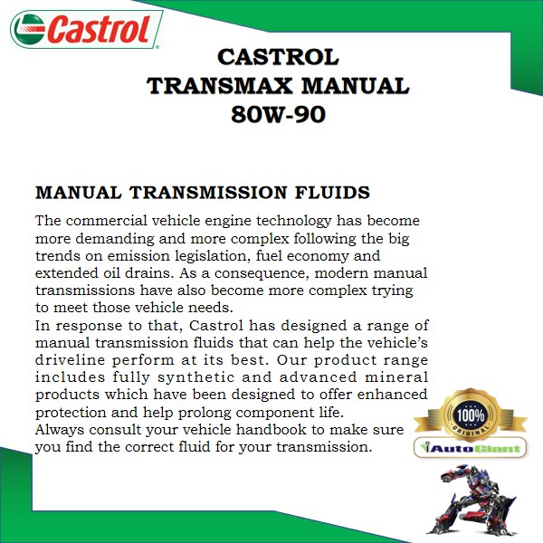 CASTROL TRANSMAX MANUAL 80W90 (18 LITER) (100% ORIGINAL)
