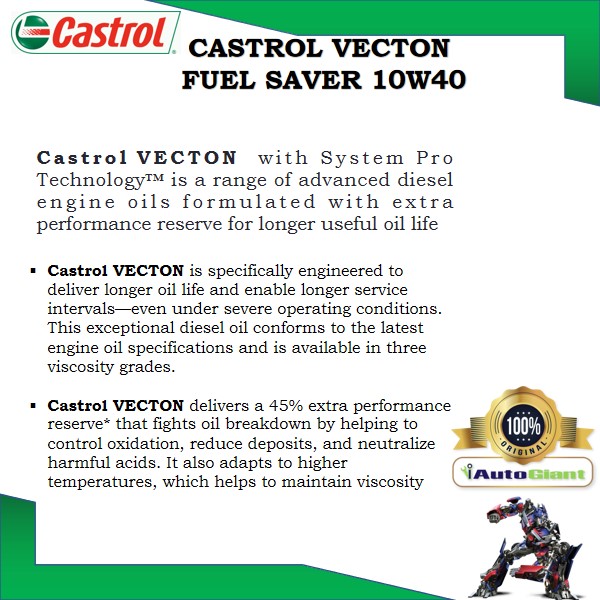 CASTROL VECTON FUEL SAVER 10W40 CF 18 LITER (100% ORIGINAL)