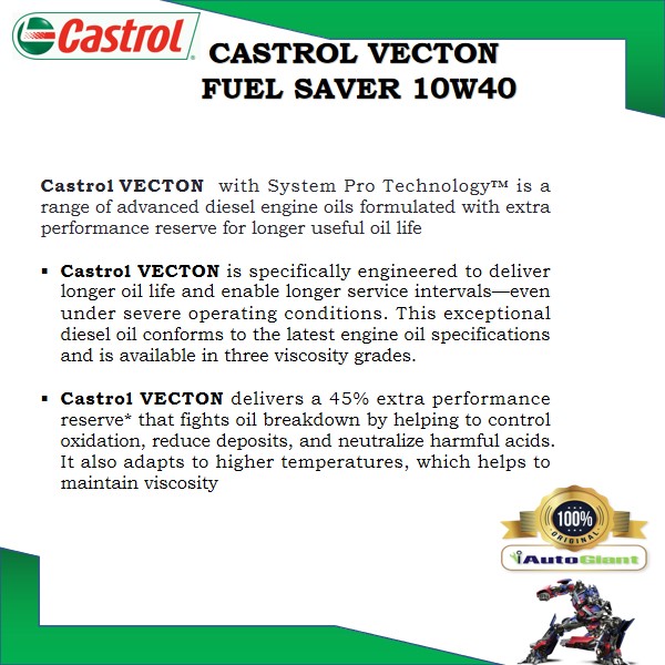 CASTROL VECTON FUEL SAVER 10W40 CF 5 LITER (100% ORIGINAL)