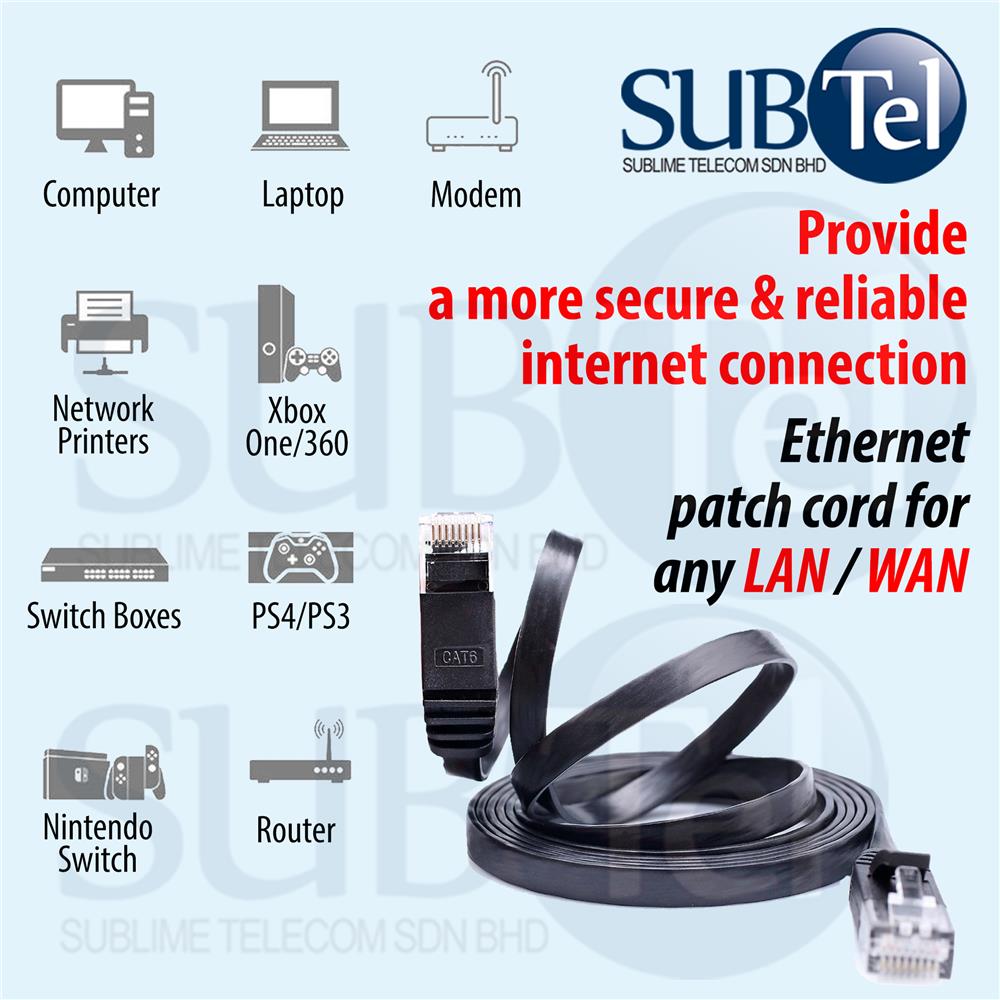 CAT6 Flat Patch Cord LAN Ethernet Network Cable UTP 1M 2M 5M 10M 20M 3