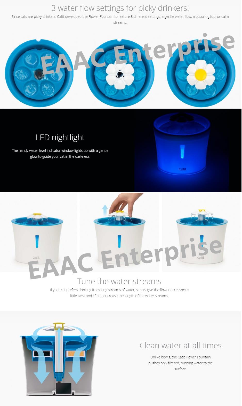 Catit Drinking Fountain + LED Nightlight + Petal Top Water Feeder 3L