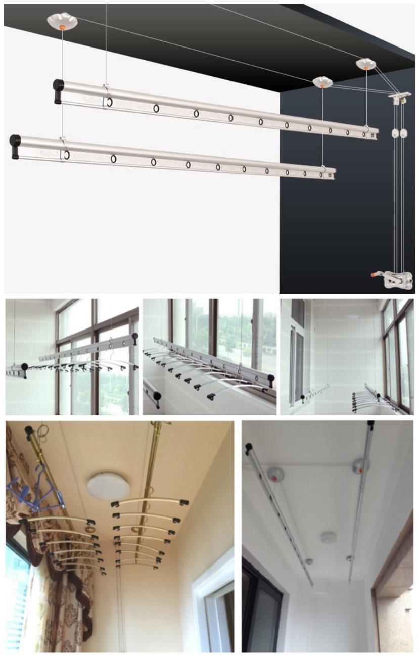 Ceiling Mount Lifting Hanger Clothe Rack 240cm