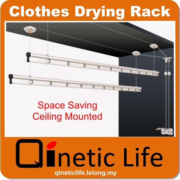 Ceiling Mount Lifting Hanger Clothe Rack Double Rails Aluminium 2 4m