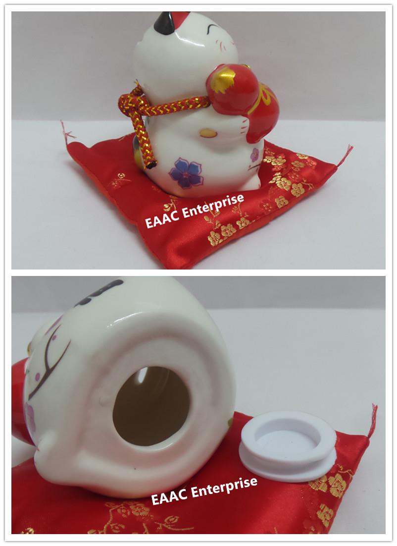 Ceramic Quality 4" Lucky Fortune Cat Saving Box Bank + Red Cushion &#2..