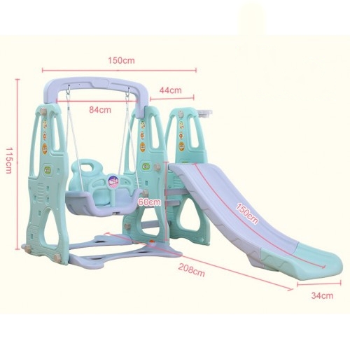 Children Playground Extra Long Slide And Swing With Basketball Set
