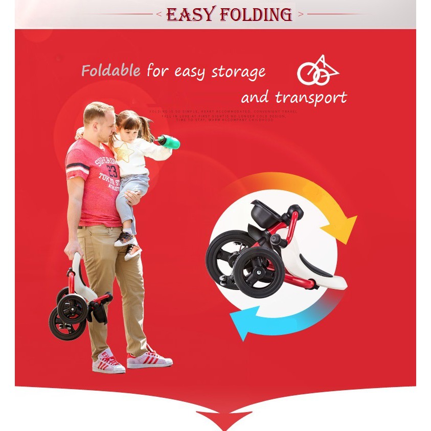 Children Smart Tricycle One-Key Folding Portable Bicycle Easy Fix Toy