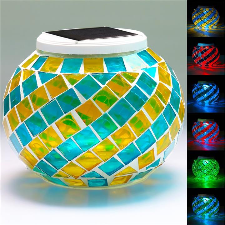 Christmas Solar Garden Table Light Mosaic Glass Light(Blue+Yellow)