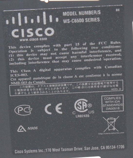 Cisco Catalyst WS-C6506-E 6 Slot Chassis with C6506-E-FAN Fan