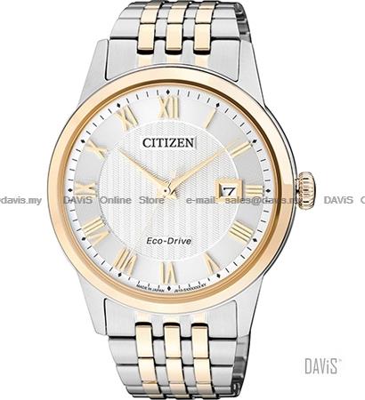 CITIZEN . AW1234-50A . Eco-Drive . M . Date . Pair . SSB . Two-tone