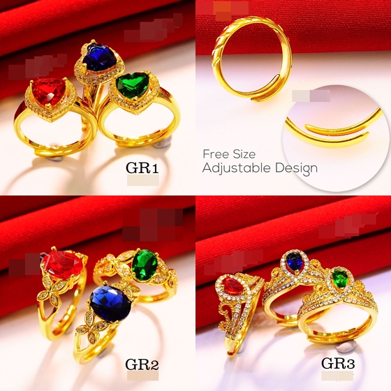 Colour Zircon Premium Adjustable Women Gold Plated Rings Cincin Emas