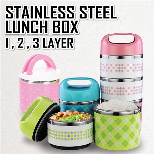 Colourful Stainless Steel Lunch Box 1 2 3 Layer Food Storage