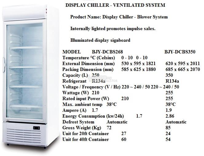 Commerc Display Chiller 1Door Ventilated Blower System BJY-DCBS350 CDK