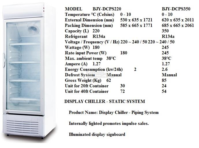 Commercial Display Chiller 1Door Static Piping System BJY-DCPS220 CDK