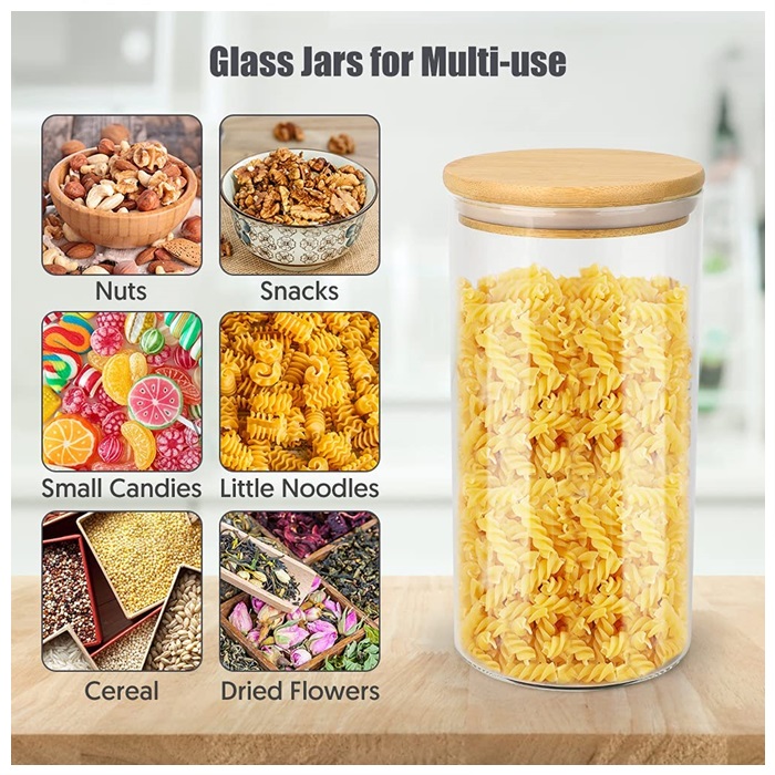 Cookie Jar, Glass Kitchen Canisters with Airtight Bamboo Lid, Glass Storage Ja
