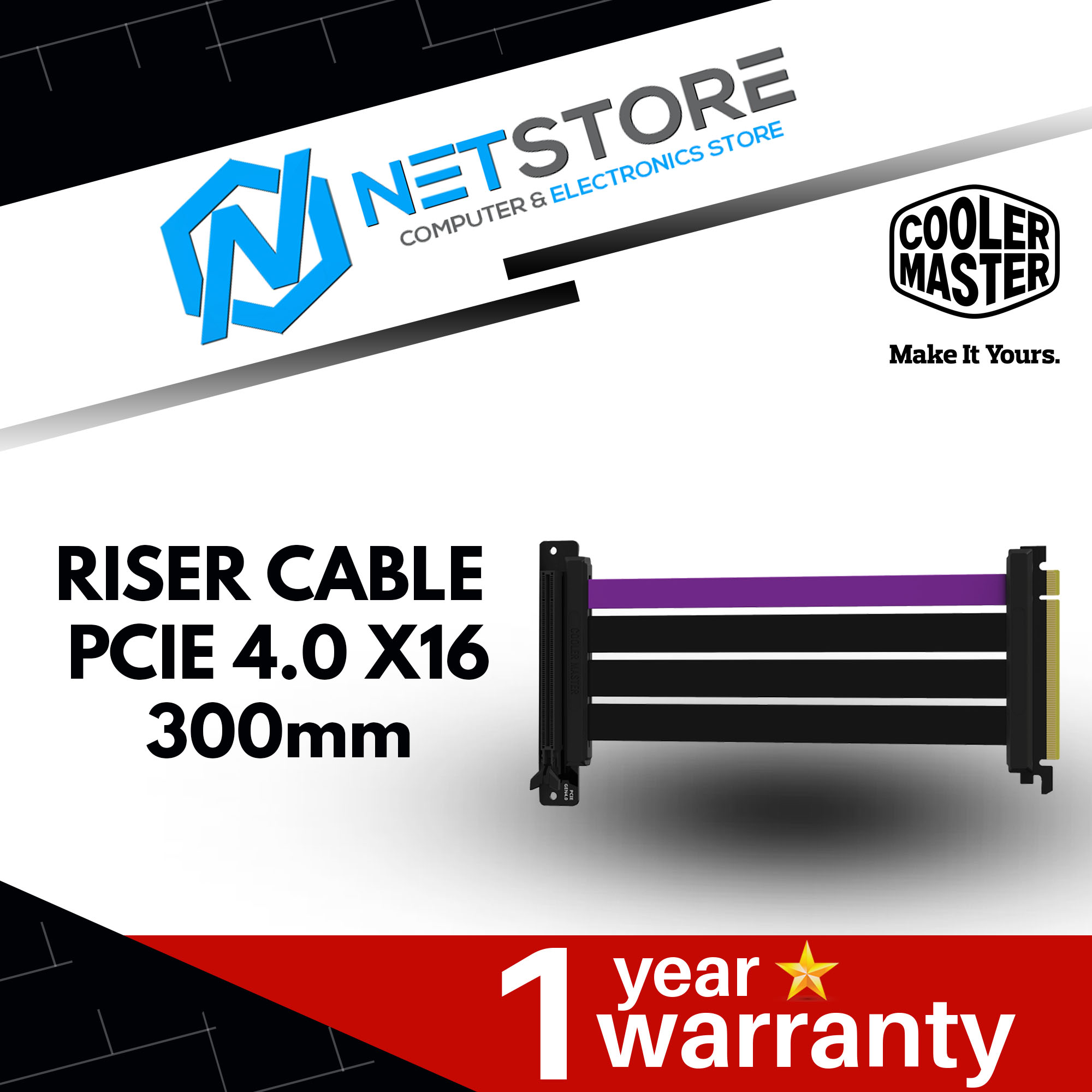 COOLER MASTER ACCESSORY RISER CABLE PCIE 4.0 X16 300mm