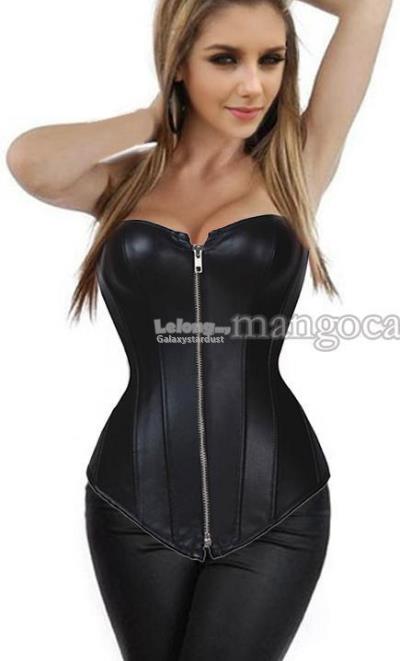 Corset-Hourglass PVC Shiny Leather-Buckle Chains-Steampunk Rock Retro 