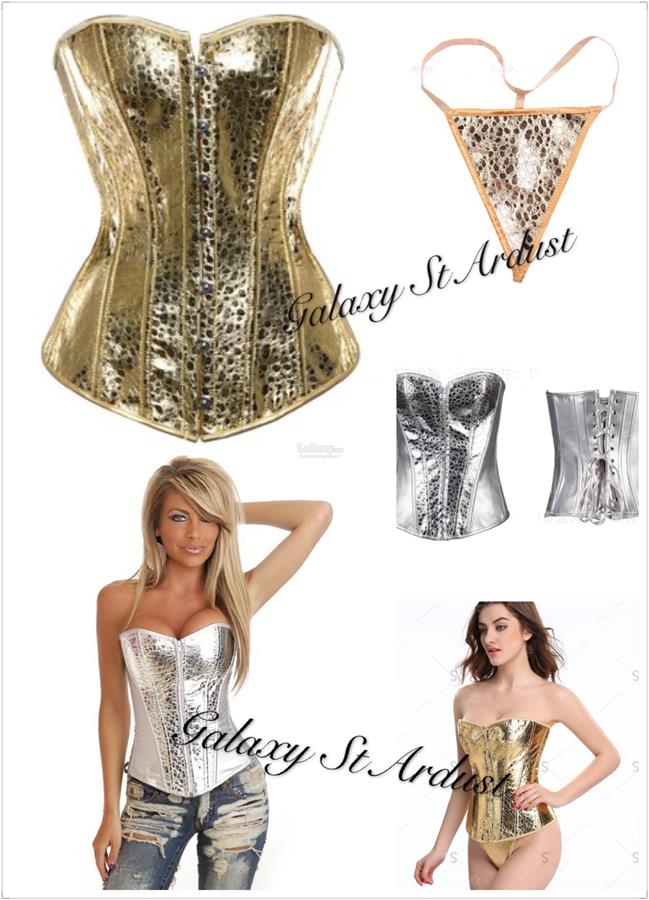 Corset,Metallic Pebbled Sequin Shiny Top,Corsetto Bustier With Thong
