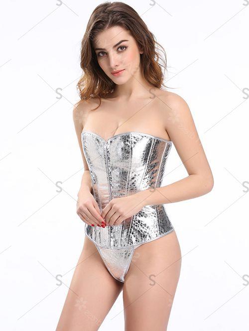 Corset,Metallic Pebbled Sequin Shiny Top,Corsetto Bustier With Thong