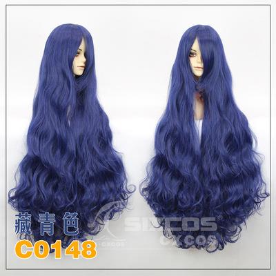 Cosplay wig 100cm long curl dark blue / cos/ ready stock