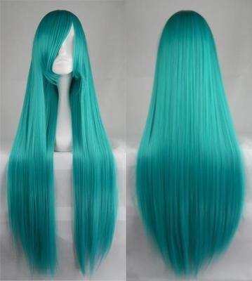 Cosplay wig 100cm long straight green blue ready stock