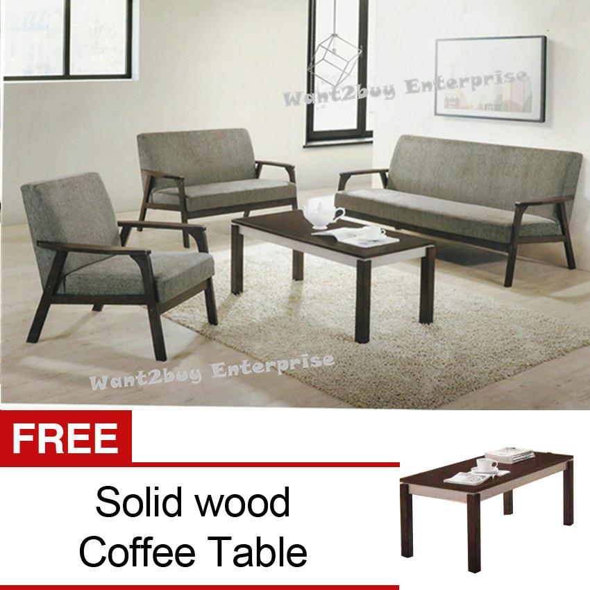 Cozy New Modern Fabric 123 Wooden Sofa Set With Free Coffee Table