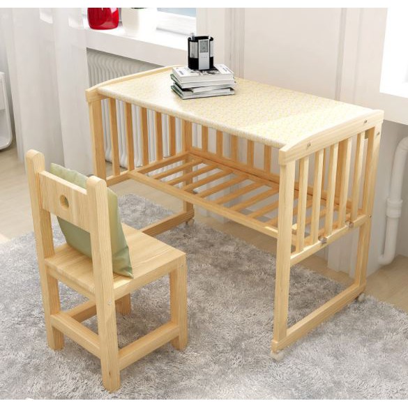 Cradle Baby Cot Baby Cot Wooden Rocking Table Baby Bed Play Pen (Natural Wood)