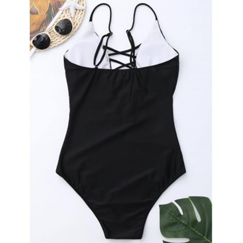 black criss cross one piece swimsuit