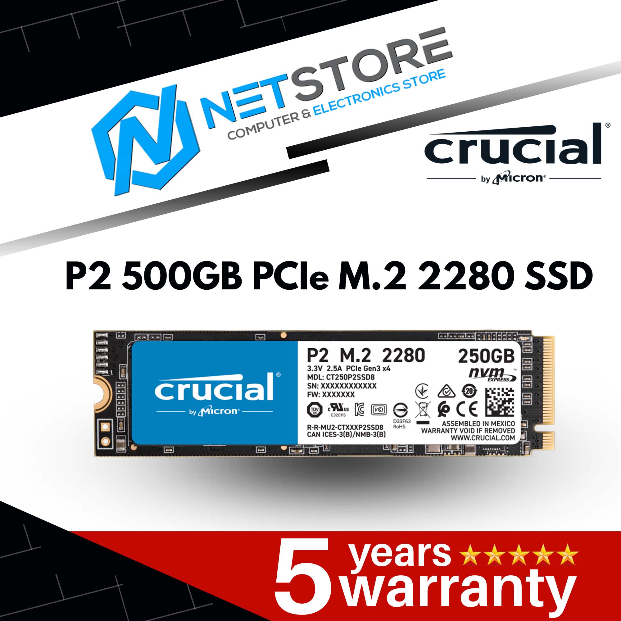 CRUCIAL P2 500GB PCIe M.2 2280 SSD - CT500P2SSD8