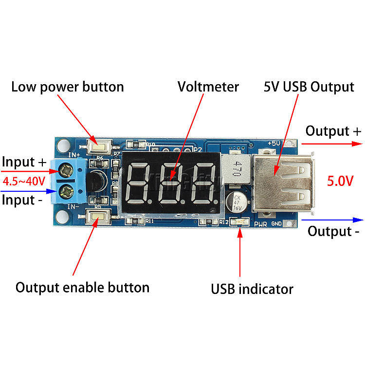 DC-DC Step Down LED VoltMeterr USB Voltage Converter Buck Module 5V/2A
