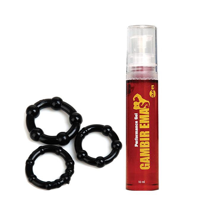 Delay Ejaculation Set : Male Performance Gel + Beaded Cock Ring 