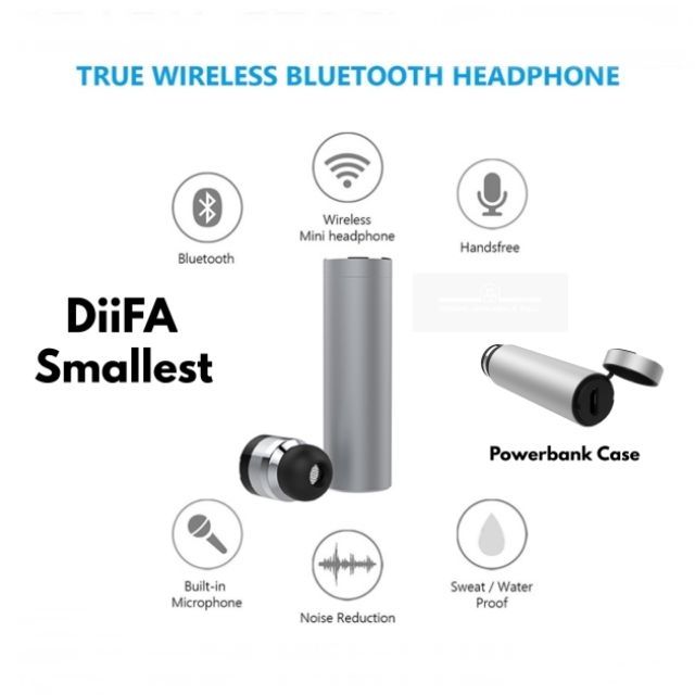 Diifa Smallest Wireless Bluetooth Earphone Noise Cancelling In Ear Earbud Mic