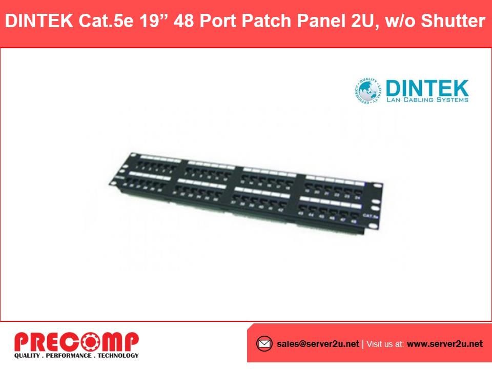 DINTEK Cat.5e 19” 48 Port Patch Panel 2U, w/o Shutter (1402-03020)