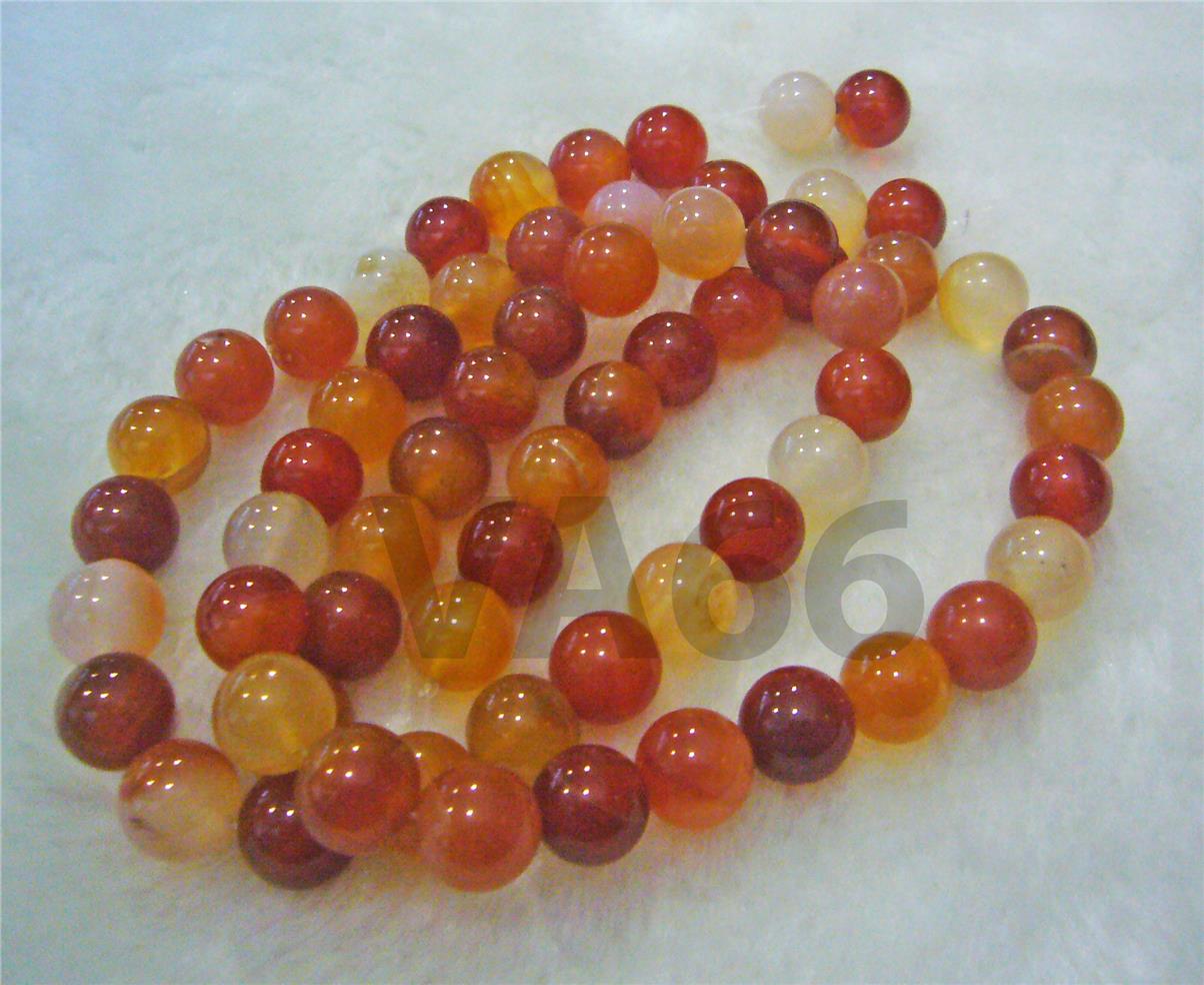 DIY 12mm Orange Fire Red Agate Gemstone Smooth Round Gemstones Strand 