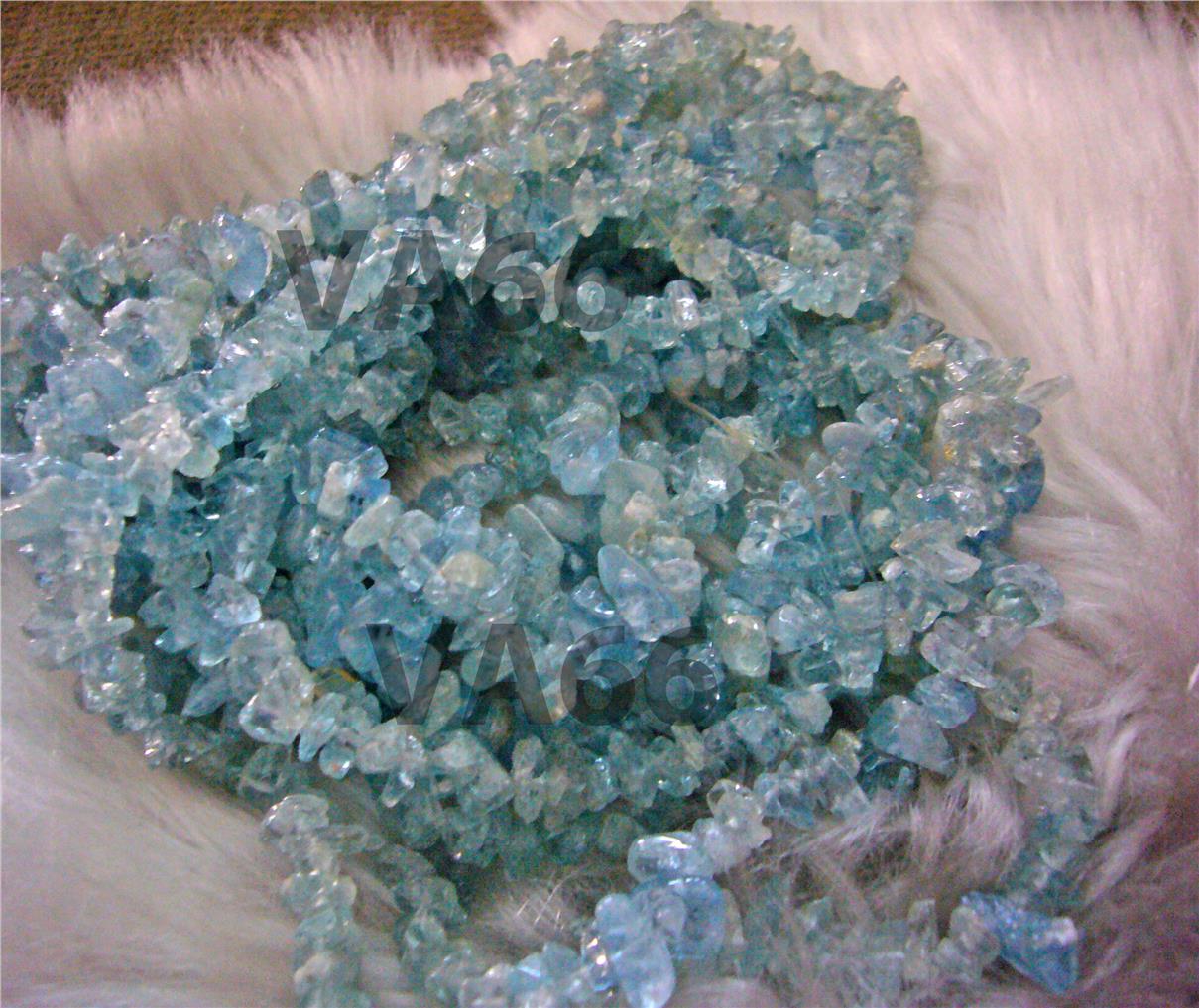 DIY 35" Blue Aquamarine Gemstone Chips Size 4mm - 12mm Gemstones Batu 