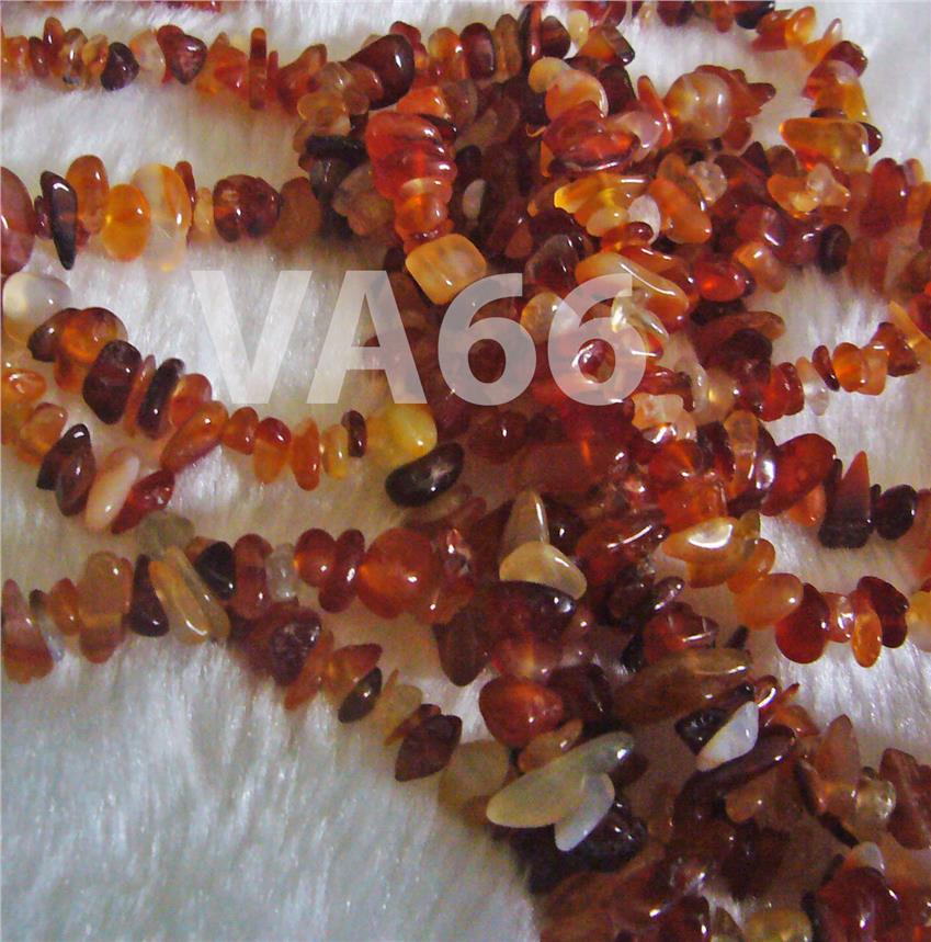 DIY 35" Strand Orange Red Agate Gemstone Chips Beads Batu Asli Perma