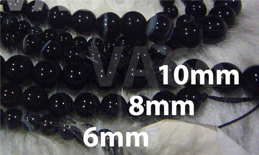 DIY Black Agate Stripes 6mm 8mm 10mm Line Gemstone Smooth Round