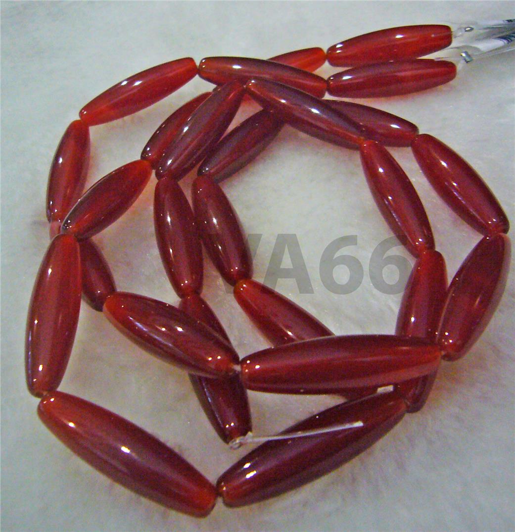 DIY Orange Fire Red Agate Gemstone Oval Gemstones Tube 8mm x 30mm Batu