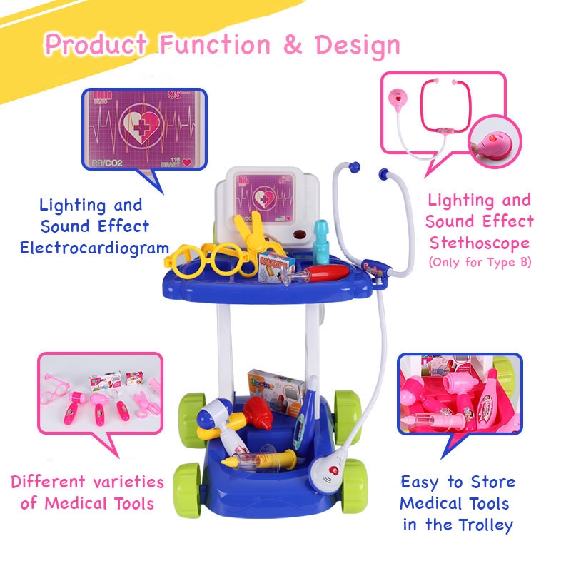 Little Doctor Pretend Play Medical Tools Nurse Doctor Playset Trolley Toys For